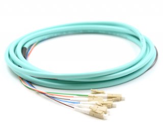 LC Jacketed 6Pk MM50 10Gb OM3 Aqua Jacketed Pigtail 3 Meters