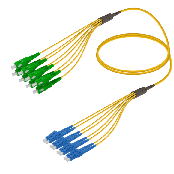 SC/APC-LC/UPC|8 Fibers Fanout|Single Mode G657.A2|3.0/1.8mm